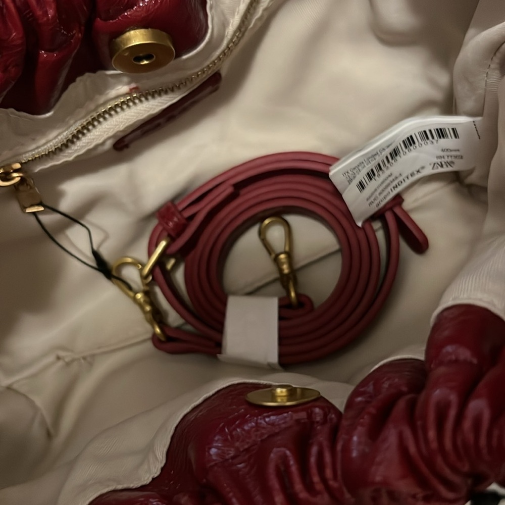 Red Handbag with Gold Handle - Picture 5 of 8